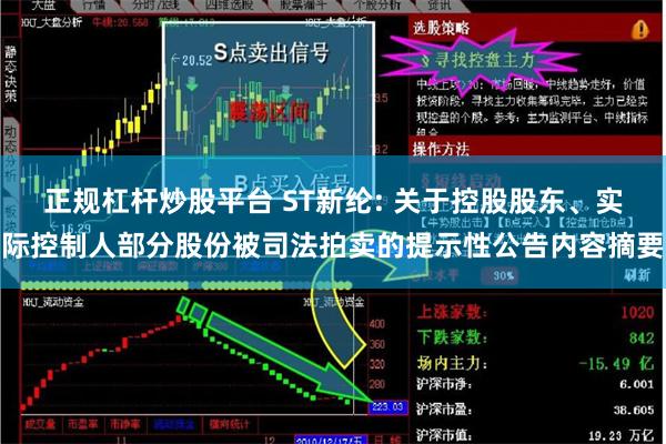 正规杠杆炒股平台 ST新纶: 关于控股股东、实际控制人部分股份被司法拍卖的提示性公告内容摘要